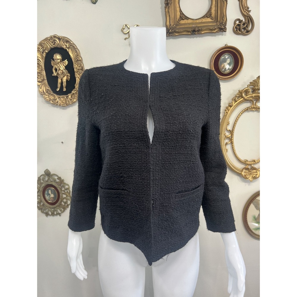 Vince Black Textured Open Front Collarless Jacket Blazer Size 8